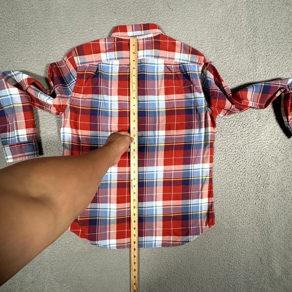 J Crew Shirt Mens Medium Red Plaid Blanket Button Up Casual Preppy Workwear Logo
